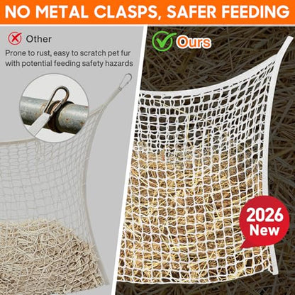Slow Feed Hay Net, 2 PCS Large Capacity Hay Bags for Horses, Easy-to-Hang - color: White 2-pack