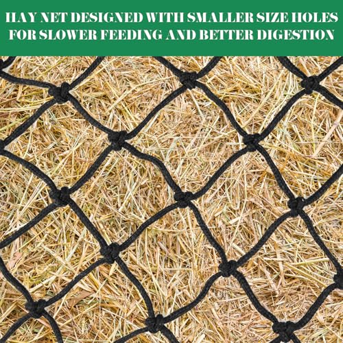 4 Pcs Slow Feeder Hay Nets for Horses Goat Cattle Equine Durable Heavy Duty Hanging Hay Feeder Nets for Horse Stalls Barn Pasture and Farm Feeding Supplies(Black, Yellow, Green, Blue)