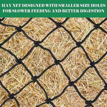 4 Pcs Slow Feeder Hay Nets for Horses Goat Cattle Equine Durable Heavy Duty Hanging Hay Feeder Nets for Horse Stalls Barn Pasture and Farm Feeding Supplies(Black, Yellow, Green, Blue)