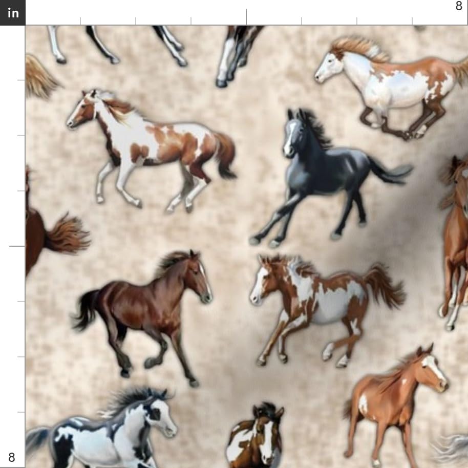 Spoonflower Fabric Paint Horses Tan Brown Animals on Polartec(R) Fleece