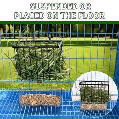 SANGLE SOPFFY Rabbit Feeder and Bunny Food Bowl with Hay Rack for Guinea Pigs, Chinchillas,Holland lop Bunny - Pet Hay Dispenser&Multifunctional Pellet Food Dish - color: black-2