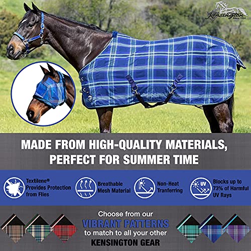 Horse Fly Mask, Fleece Trim, Breathable, Large, Kentucky Blue | Soft fleece trim prevents rubbing, breathable non heat transferring mesh protects face and eyes year round - color: 181 - Kentucky Blue