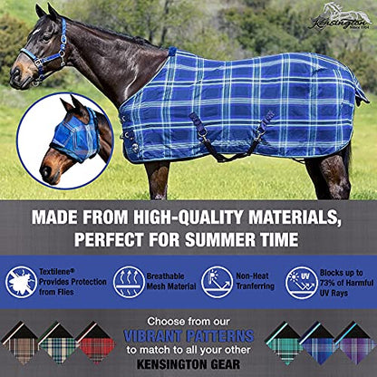 Horse Fly Mask, Fleece Trim, Breathable, Large, Kentucky Blue | Soft fleece trim prevents rubbing, breathable non heat transferring mesh protects face and eyes year round - color: 181 - Kentucky Blue