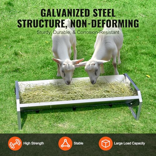 Happybuy Livestock Feeding Trough, 22 Gallon Capacity, 45" Hay Feeder, Heavy Duty Steel Livestock Trough, Galvanized Steel Sheep Feeder Trough Feeding up to 10 Goats for Horse Sheep Hog Farm Sheds Pen