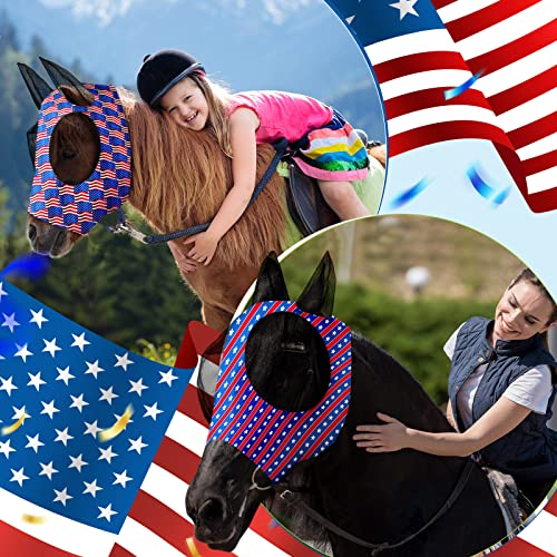 Frienda 4 Pcs 4th of July Horse Fly Mask with Ears 250th Anniversary Horse Face Covering Elasticity Smooth Comfortable Mask with UV Protection for Patriotic Independence Day(Medium) - size: Medium