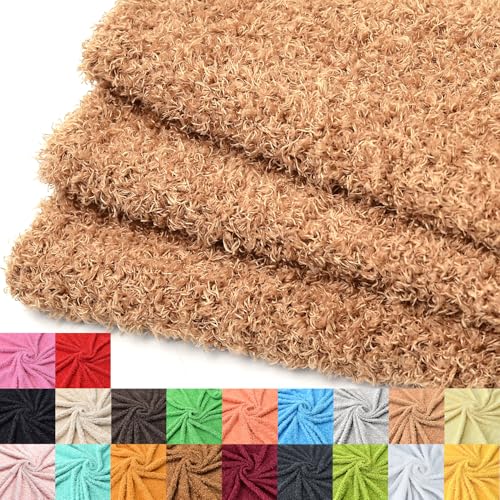 Surf turtle Camel Curly Teddy Fleece Faux Fur Fabric 36" x 59" - color: Camel Color, size: 36 x 59 inches