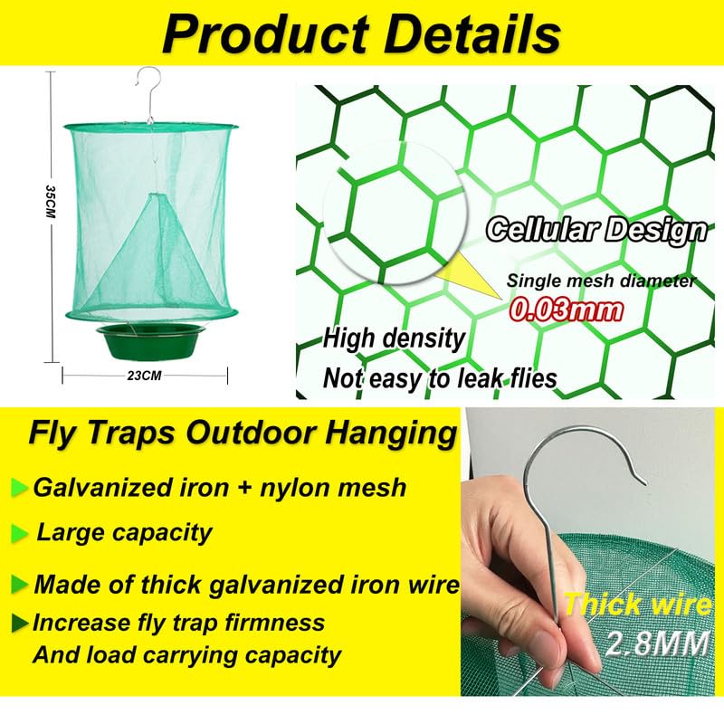 4 Packs Ranch Fly Trap - Fly Traps Outdoor Hanging 2024 Upgraded Fly Catcher,Stable Fly Trap Fly Bag Reusable Fly Traps Pest Fly Control for Family Farm Park Orchard Garden (Green)