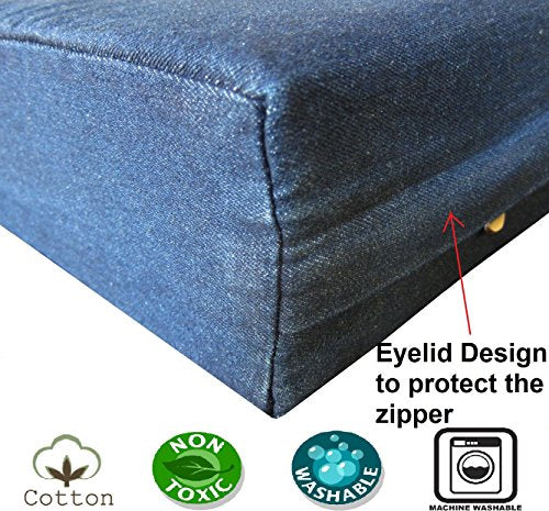 Dogbed4less DIY Durable Blue Denim Pet Bed External Duvet Cover and Waterproof Internal Case for 35"X20"X4" Small Medium Dog Bed - Replacement Covers only - size: 35"X20"X4" Small Medium