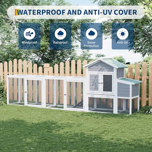GarveeHome 122-Inch Large Chicken Coop with Outdoor Run, Spacious Poultry House with Nesting Box, Removable Tray for Easy Maintenance, Chicken Hutch for Backyard Poultry Keeping
