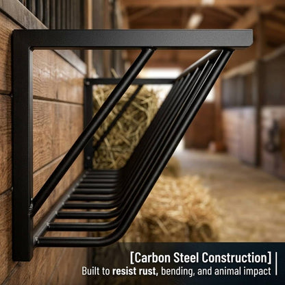 63 Inch Wall Mounted 100 Gallon Hay Feeder for Goats, Heavy Duty Livestock Feeder Large Volume Farm Feed Trough Fits Cows Horses for Farm Use