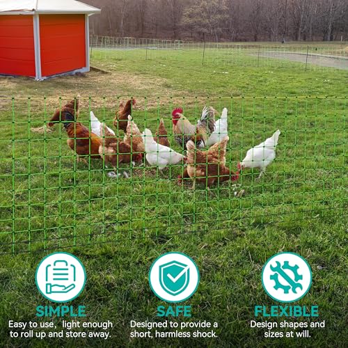 PPOLB Electric Poultry Fence Netting - 164'L x 41.5" H, Portable Movable Nets Mesh for Chickens, Ducks, Geese, Rabbits, Electric Fencing for Backyards, Homesteaders, Farms Ranches, and Gardens - size: 164'L x 41.5"H Poultry