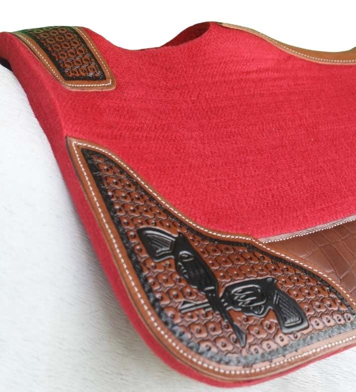 Horse Western Contoured Wool Felt Therapeutic Saddle Pad Black 39208 - color: Red