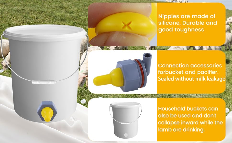 6-Pack Yellow Silicone Lamb Nipple, Sheep, Goat, Animal Feeding & Livestock Teat - Premium Replacement for Orphaned Lambs, Kids, Piglets, Durable & Bite-Resistant（Does not Include Barrel）