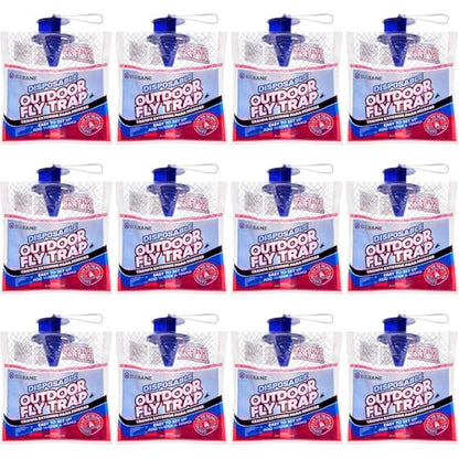 Fly Traps Outdoor Fly Trap for Patio. 12 Non-Toxic Pre-Baited Flies Bags Outdoor Disposable. Hanging Bug Catchers for All Filth Flies Killer for Outside Bug Control in Yard Horse Ranch Trash Can - style: 12pk