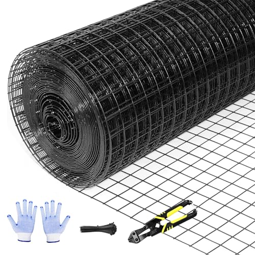 Tongmo 48" x 50' Black Hardware Cloth, 1inch Mesh Chicken Wire Fence, 19 Gauge Vinyl Coated Wire Poultry Net and Welded Wire Roll