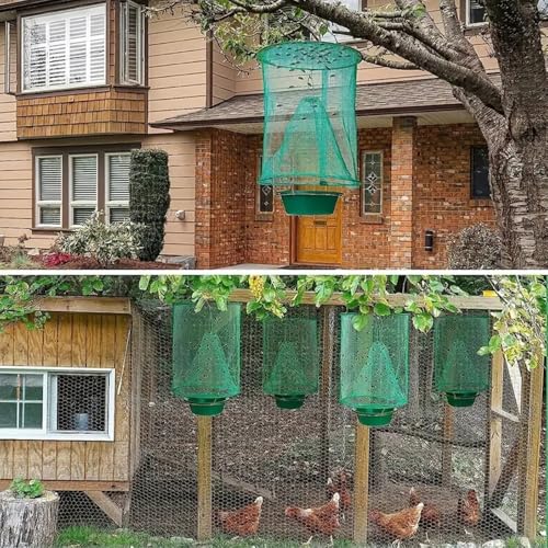 6 Pack Hanging Ranch Fly Traps, Reusable Fly Catcher, The Most Efficient Fly Cage Trap for Indoor & Outdoor Use, Ideal for Family Farms, Parks, Restaurants