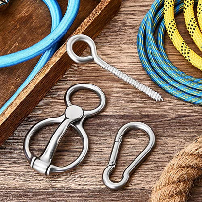 Dunzy 2 Sets Horse Tie Ring, Horse Tack and Supplies Horse Training Equipment Safe Horse Accessories with Eye Bolt, Tie Rings (Silver)