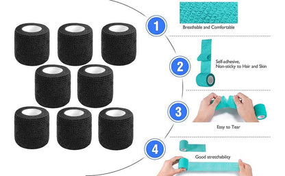 Self Adhesive Bandage Wrap,2" Black Cohesive Bandages Vet Wrap Sports Tape - color: Black Self Adhesive Bandage Wrap