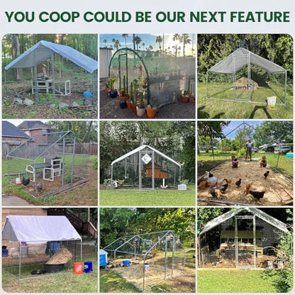 CHIKENCOOP 2-Room Metal Chicken Coop Run, Hardware Cloth, Solar Light - size: 156.0"L x 118.0"W x 78.0"H