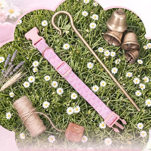 Goat Collar with Copper Bell Set for Sheep Lambs Pygmy Goat,Pink Bow