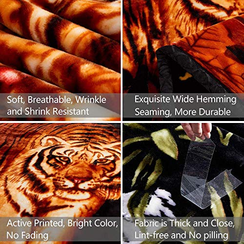 JML Raschel Fleece Blanket King Heavy, 10.5 lbs, 87" x 94" | 2 Ply, Korean Style, A&B Printed Tigers, Reversible, Plush Soft Thick Warm for Winter - color: Animal Printed - Tigers