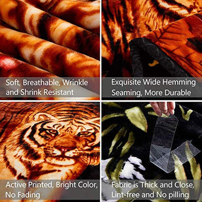 JML Raschel Fleece Blanket King Heavy, 10.5 lbs, 87" x 94" | 2 Ply, Korean Style, A&B Printed Tigers, Reversible, Plush Soft Thick Warm for Winter - color: Animal Printed - Tigers