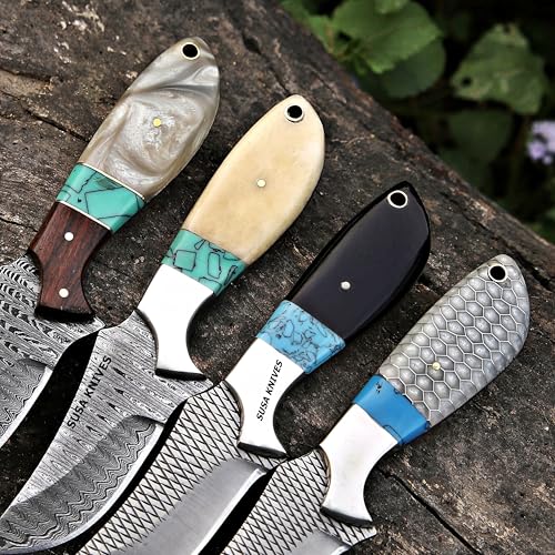 Custom Handmade 7'' fixed blade hoof rasp knife Cow boy knife Turquoise Handle Damascus steel Bull cutter, cowboy knives with pancake leather sheath (BONE) - color: BONE