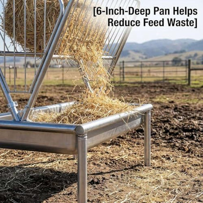 Heavy Duty Hay Rack and Grain Pan, 2 in 1 Livestock Feeder, Freestanding Farm Feeder. for Barn and Pen Feeding, Durable Galvanized Steel for Goats Sheep Calves