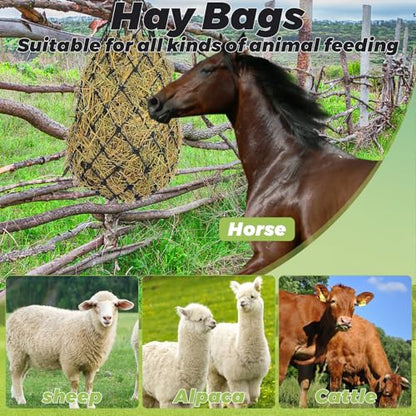 LANIAKEA 4PCS 40" Hay Net for Horses Slow Feed Hay Bag Feeder Horses Goat Sheep (2.36'' Holes) Adjustable Travel Feeder for Trailer and Stall