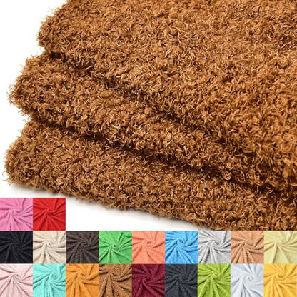 Surf turtle Brown Curly Teddy Fleece Faux Fur Fabric 36" x 59" - color: Brown, size: 36 x 59 inches