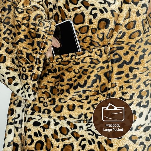 Catalonia Wearable Blanket with Sleeves & Foot Pocket for Adults - color: Cheetah, size: Fleece