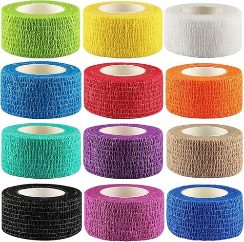 Self Adhesive Bandage Wrap, 12 Pack 1" x 5 Yards, Elastic Cohesive Tape