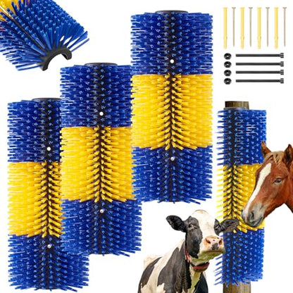 3 Pack Livestock Scratching Brush, Yellow and Blue - color: Yellow and Blue