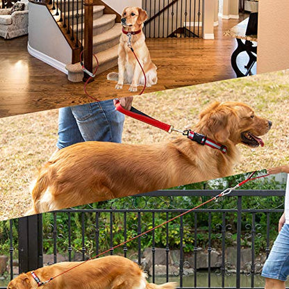 PAWNISAW Chew Proof Dog Leash, 5 FT Dog Tie Out Cable Lead with Handle - color: Red