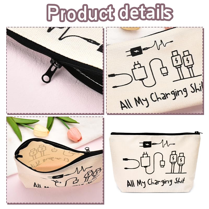 ShiQiao Spl Charging Cable Organiser Bag for Travel Backpack Accessories Funny Makeup Bag Gifts for Women Men Birthday Christmas Gift for Daughter Friend Charger Organiser with Zipper Toiletry Pouch - style: All My Charging2