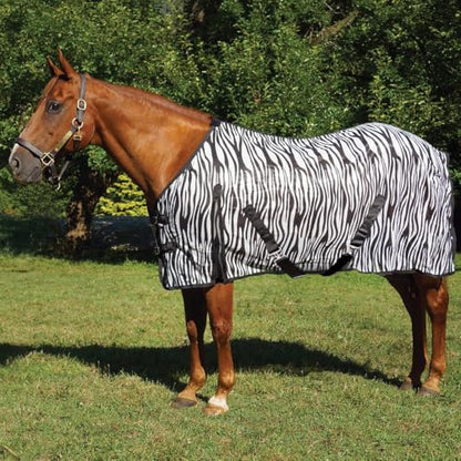 Country Pride Zebra Print Soft Mesh Fly Sheet for Horses, Summer Insect Protection, Adjustable Double Buckle Front, Shoulder Gussets, Removable Leg Straps, Breathable Mesh Horse Blanket (86 in) - size: 86 in