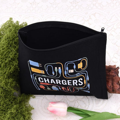 ShiQiao Spl Chargers Makeup Bag Organizer Zipper Pouch Chargers Storage Cosmetic Bag for Daughter Son Birthday Christmas Gifts for Friend Travel Toiletry Bag Accessories Organizer Makeup Pouch - style: Black Charger