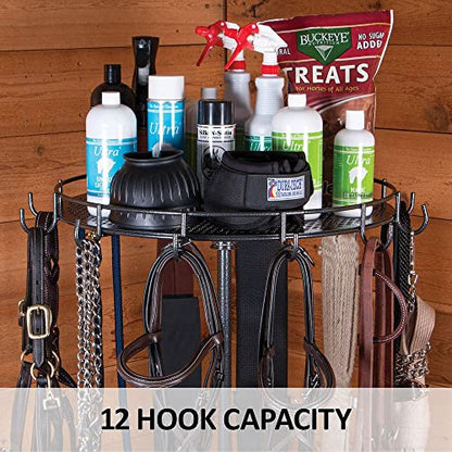 EASY-UP Pro Series 12-Hook Spinning Bridle Rack | Horse Tack Organization | 360-Degree Spinning Feature | 12-Hook Capacity | Handy Top Shelf | 7-Year Warranty