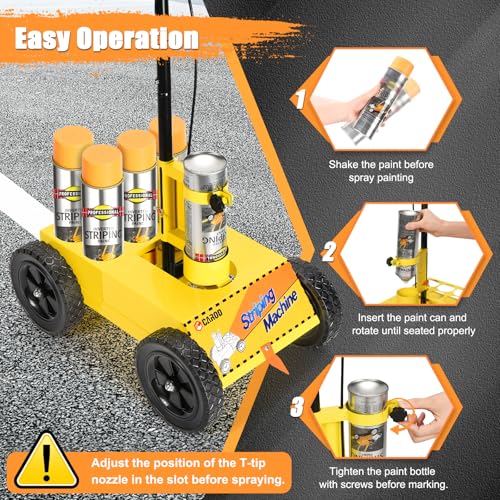 CAROD Striping Line Marking Machine, Parking Lot Striping Machine, Compatible with Professional Inverted Striping Spray Paint, Line Striper Machine for Fast and Accurate Marking, Yellow