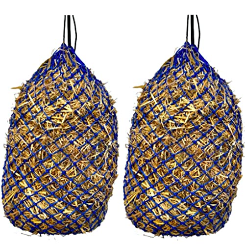 Majestic Ally 2 Pcs 1.25”x1.25” Holes Ultra Slow Feed 40” Very Sturdy Hay Net with Bottom Ring for Goat, Sheep and Livestock Simulatr grazing, Reduces Waste (Royal Blue) - color: Royal Blue