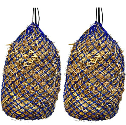 Majestic Ally 2 Pcs 1.25”x1.25” Holes Ultra Slow Feed 40” Very Sturdy Hay Net with Bottom Ring for Goat, Sheep and Livestock Simulatr grazing, Reduces Waste (Royal Blue) - color: Royal Blue