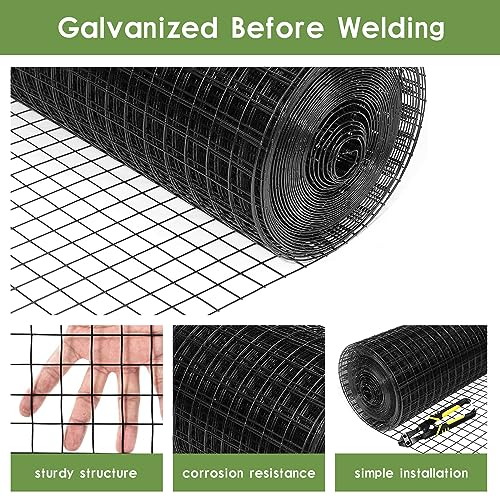 Tongmo 48" x 50' Black Hardware Cloth, 1inch Mesh Chicken Wire Fence, 19 Gauge Vinyl Coated Wire Poultry Net and Welded Wire Roll