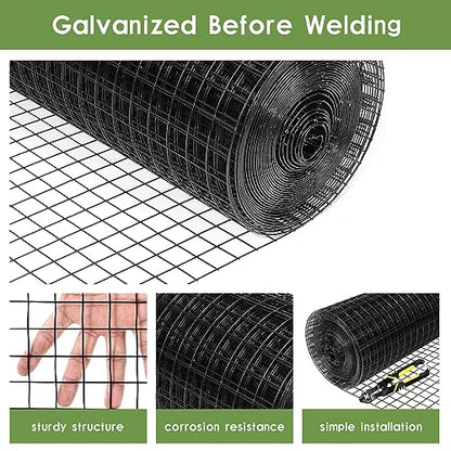 Tongmo 48" x 50' Black Hardware Cloth, 1inch Mesh Chicken Wire Fence, 19 Gauge Vinyl Coated Wire Poultry Net and Welded Wire Roll