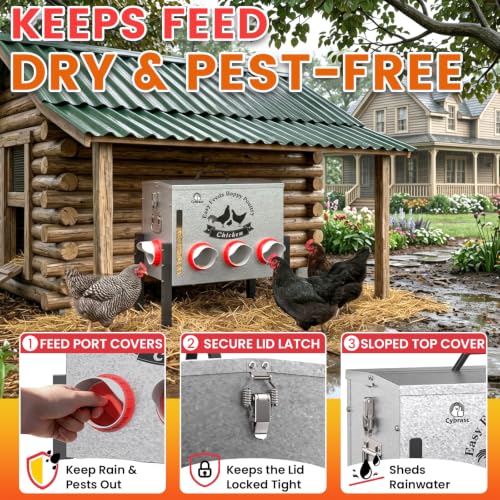 10-Gal Metal Automatic Chicken Feeder with 8 Feeding Ports - size: 10GAL-55LB