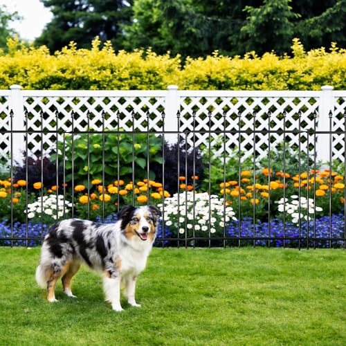 Decorative Metal Garden Fence，(10 Panels+ 11 Posts), Total Iength24 ft(W) x 32 in(H), High Metal Border Fence, Classic Roman Column Decoration, Garden and Lawn Landscape Fence, Black Animal Fence - size: 10 Panels-24 ft(W) x 32 in(H)