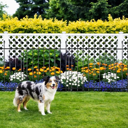 Decorative Metal Garden Fence，(10 Panels+ 11 Posts), Total Iength24 ft(W) x 32 in(H), High Metal Border Fence, Classic Roman Column Decoration, Garden and Lawn Landscape Fence, Black Animal Fence - size: 10 Panels-24 ft(W) x 32 in(H)
