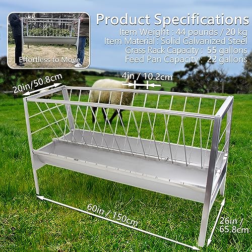 5Ft Stainless Steel Pasture Feeder, 77 Gallon Capacity