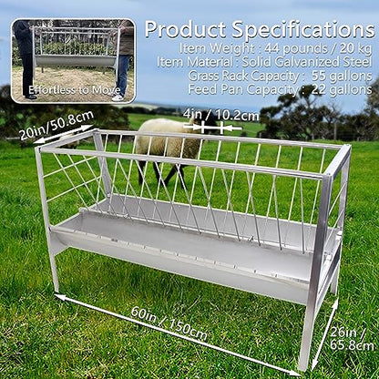 5Ft Stainless Steel Pasture Feeder, 77 Gallon Capacity