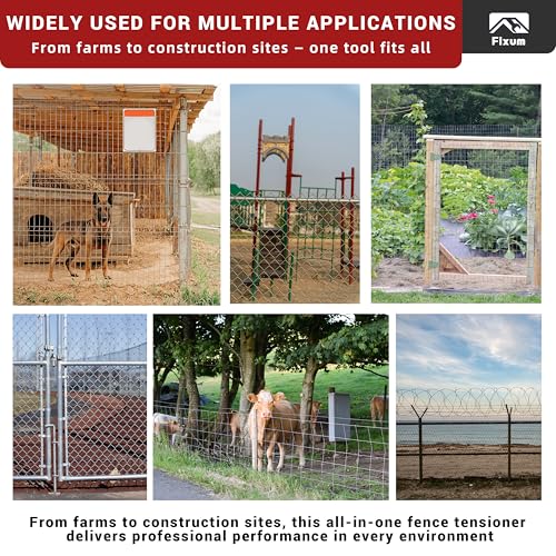 Chain Link Fence Stretcher Tool, Ratcheting Wire Fence Tightener & Puller for Woven Wire Fence, 3″–12″ Tension Range, 5° Tilted Base & Hooked Groove, One-Hand Operation for Farm & Yard - color: Black