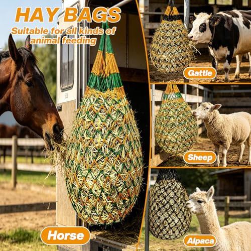Hay Nets for Horses, 3-Pack Large-Capacity Hay Net for Horses Goats & Sheep
